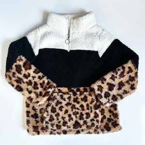 Toddler Girls 5T Leopard Colorblock Half Zip Pullover